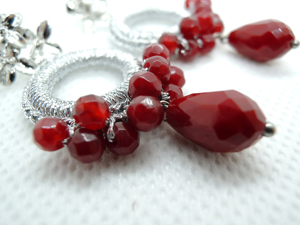 Orecchini Pendenti Giada Rossa Naturale Tonda 10mm - Argento Leva PE166