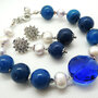 Parure blu orecchini e bracciale con sfere di agata blu brasiliana categoria A.