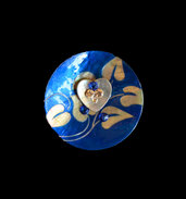 Anello bottone madreperla blu-cina con strass fatto a mano.