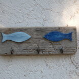 Appendichiavi in legno di mare e decorazione pesci, appendioggetti decorato con pesci di legno, appendichiavi in legno da parete 