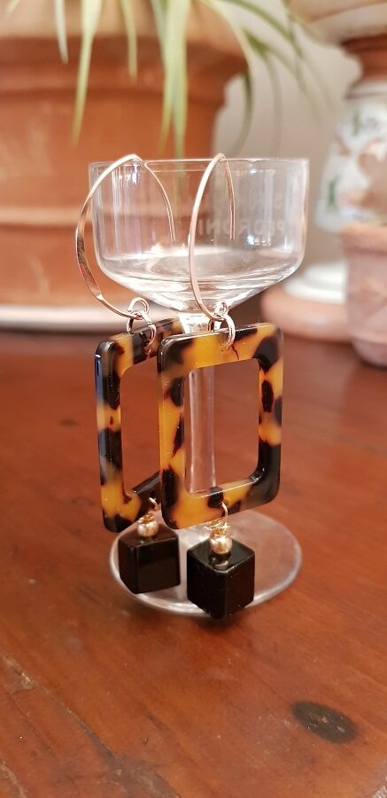 Orecchini onice nera argento sterling 925 placcato oro