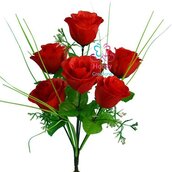 M* Ramo Bouquet 7 fiori artificiali ROSA colore Rosso fai da te, decorazioni, bomboniere, matrimonio, compleanno, comunione., ecc