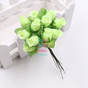 M* Rametto mazzolino fiore artificiale di 12 Boccioli di Rose colore VERDE PASTELLO fai da te, decorazioni, bomboniere, matrimonio, compleanno, comunione., ecc