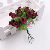 M* Rametto mazzolino fiore artificiale di 12 Boccioli di Rose colore BORDEAUX fai da te, decorazioni, bomboniere, matrimonio, compleanno, comunione., ecc