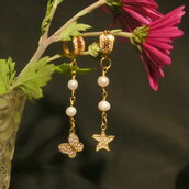 orecchini argento dorato perle e charm