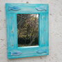 Specchio in legno, specchio in legno azzurro. Specchio con decori marini