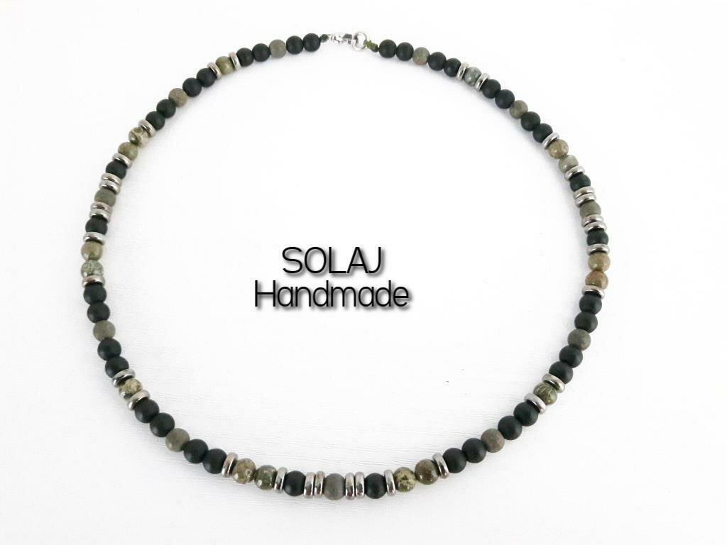 Collana Uomo Pietra Onice Nero - Diaspro Color - Ematite | Jax