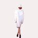Cappotto di lana bianca con spalline stile anni 80', cappellino in dotazione.