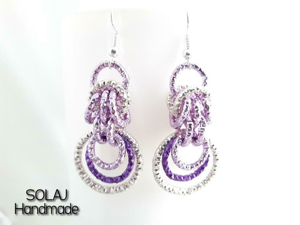 Orecchini Pendenti In Argento 925 Con Giada Lavanda E Occhio Di Gatto - Golden Heaven - Foto 2