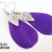 Orecchini in Piume viola con ciondoli a foglie argento - WFE01