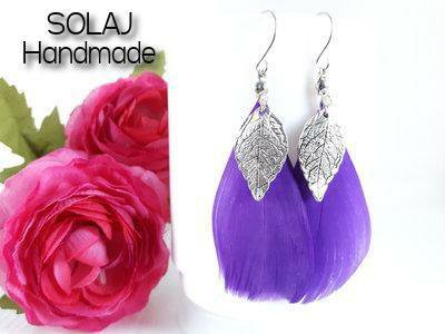 Beneto Silver Glittering Earrings - Orecchini d'argento a forma di ramo con foglie