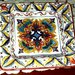 Piatto decorativo con fada, soprammobile o vassoio di ceramica forma quadrata, dipinto a mano con ingobbi vivaci motivi vari
