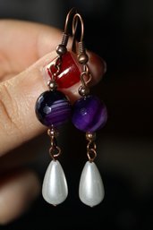 orecchini con diaspro viola e perle a goccia