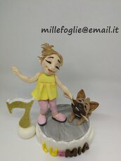 Cake topper Bambina con cane (bulldogfrancese)Decorazioni Dolci