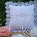  Wedding ring pillow in soft white cotton, with beads, lace and satin ribbons.