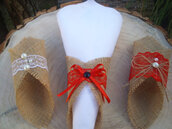  Handmade jute napkin holder with beads, lace, satin ribbons, twine.