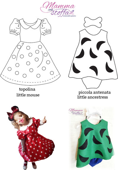 cartamodello pdf costumi carnevale topolina tipo Minnie e piccola a