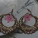 orecchini bronzo mezzaluna e fiori rosa