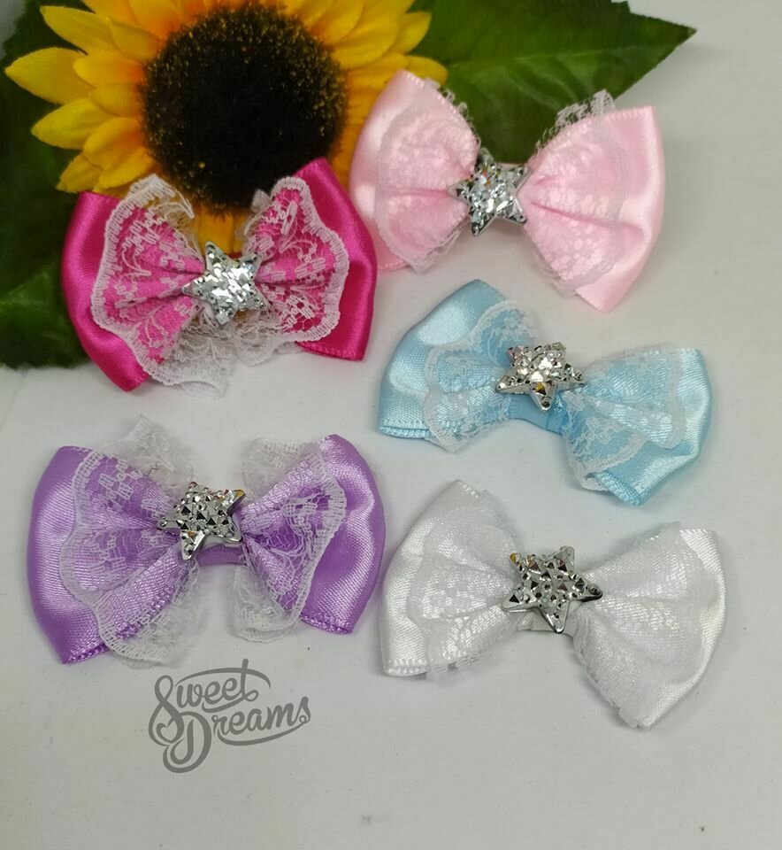 Set 3 Accessori Per Capelli Bambina – Cerchietto, Elastico E Molletta Clic Clac Con Stella Glitterata (Azzurro)