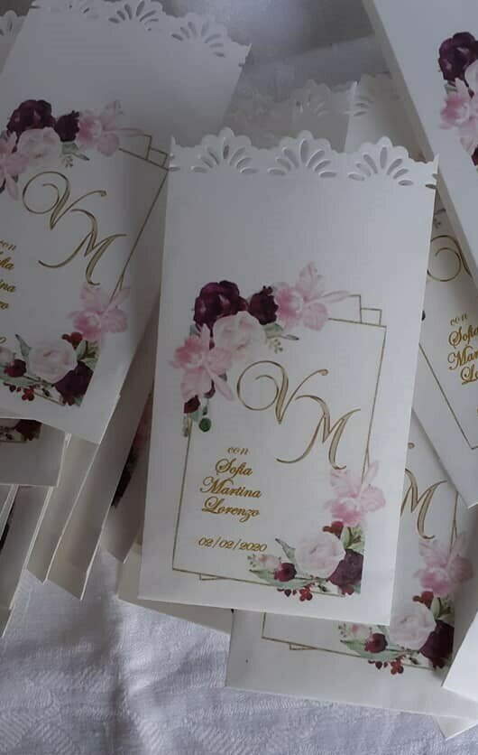 20 sacchetti carta confettata/porta-riso personalizzate con particolari oro  matrimonio