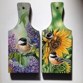 Set di taglieri in legno dipinti  -   Fiori e Uccellini