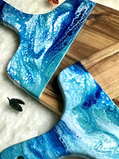 Tagliere Con Effetto Marmo Resina Blu, Turchese & Bianco  32 cm