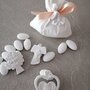12 sacchettini porta confetti in rigatino di cotone per prima comunione con calamita in polvere di ceramica
