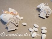 20 sacchettini porta confetti in rigatino di cotone completi di bomboniera bimbo/a prima comunione