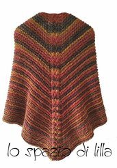 Scialle ai ferri con treccia centrale, in misto lana con alpaca, multicolor, moda donna