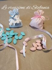 20 sacchettini porta confetti nascita o battesimo con calamita in polvere di ceramica a forma di ciuccio con fiocco