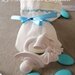 20 sacchettini porta confetti per nascita realizzati in rigatino di cotone con ricamato dei cuoricini e calamita ciuccio
