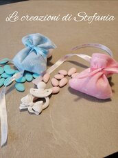 20 sacchettini porta confetti in pannolenci per nascita con calamita in polvere di ceramica a forma di ciuccio