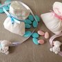 20 sacchettini porta confetti in rigatino di cotone per nascita o battesimo con calamita a forma di orsetto in polvere di ceramica