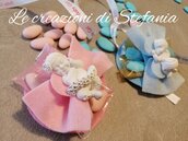 20 porta confetti in pannolenci con bomboniera a forma di neonata/o in polvere di ceramica per nascita