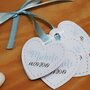 20 tags chiudipacco etichette biglietti targhette personalizzato battesimo comunione cresima compleanno rosa azzurro diversi colori disponibili bomboniera personalizzata cuori nome matrimonio fatto a mano bianco