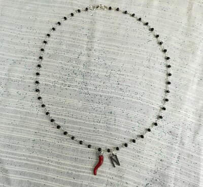 Collana Portafortuna Italiana Con Cornetto Rosso E Cuore, Catenina Multifilo In Acciaio Inossidabile, Argento