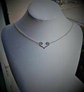 catena con cuore, gioiello cuore,cuore argento, regalo mio cuore in argento,fatto in italia,cuore stilizzato curvo in argento,idea di cuore