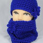 Cappello e scaldacollo donna  misto lana irrestringibile blu elettrico uncinetto 