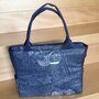 Borsa a spalla elegante blu con disegno argento Super-Comoda! fatta di tessuto Obi /Kimono Seta100% Misura PC