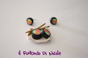 Sushi parure - orecchini a perno + ciondolo - earrings + charm - Fimo