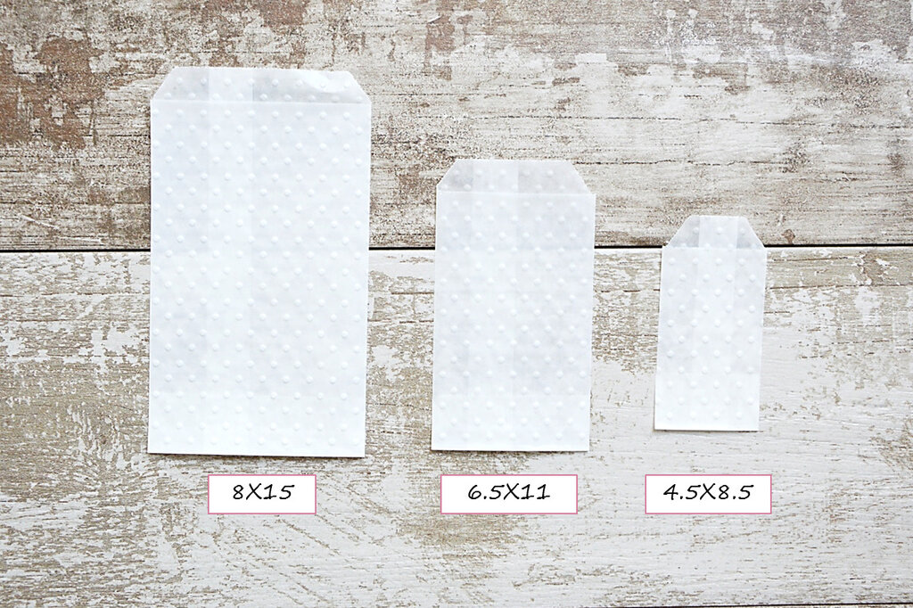 10 Vellum paper bags, bustine in carta pergamina con trama in rilie