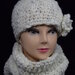 Cappello e scaldacollo donna misto lana color panna  lurex argentato uncinetto