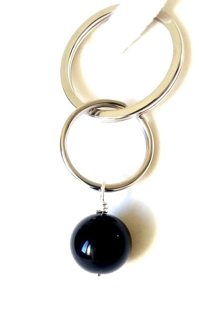 Portachiavi uomo donna, unisex, artigianale, Ossidiana 14mm, acciaio, regalo porta fortuna, 8 marzo, famiglia, compleanno, Portachiavi uomo donna, unisex, artigianale, Ossidiana 14mm, acciaio, regalo porta fortuna, 8 marzo, famiglia, compleanno,