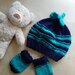 Berretto e guanti neonato ai ferri a righe verde e blu - cuffia bebè - regalo nascita - muffole e manopole