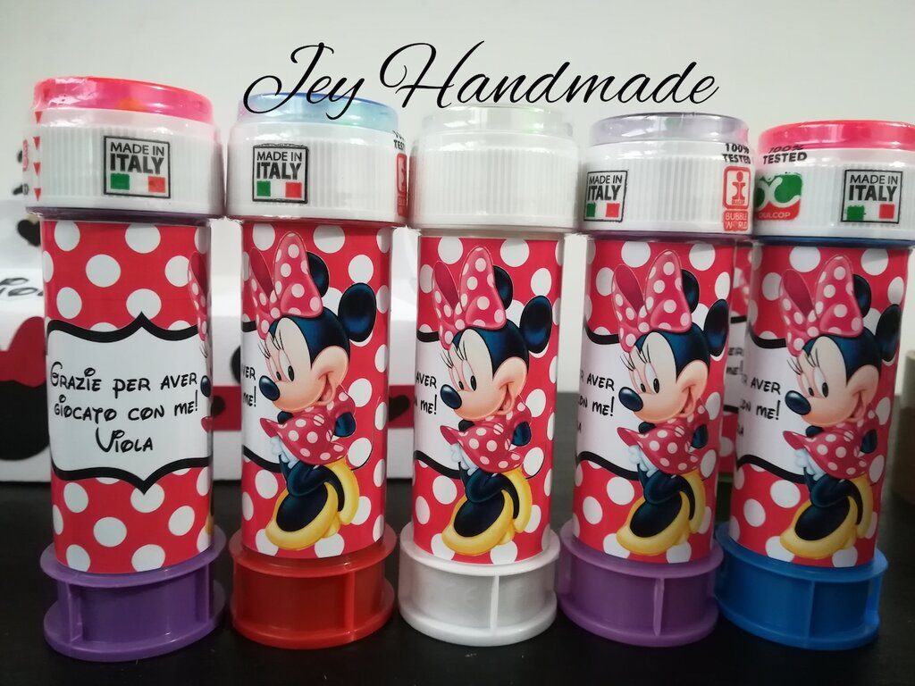 Bolle di sapone personalizzate Minnie personaggi nome testo compleanno  festa decorazione
