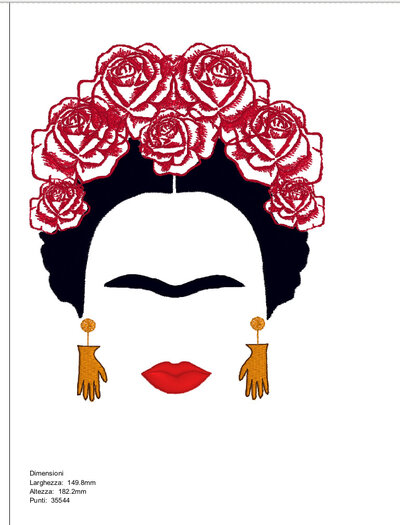 Ricamo Frida Kahlo Vp3, Pes, Pec, XXX, VIP, HUS, JEF, DST, EXP Ricamo Frida Kahlo Vp3, Pes, Pec, XXX, VIP, HUS, JEF, DST, EXP