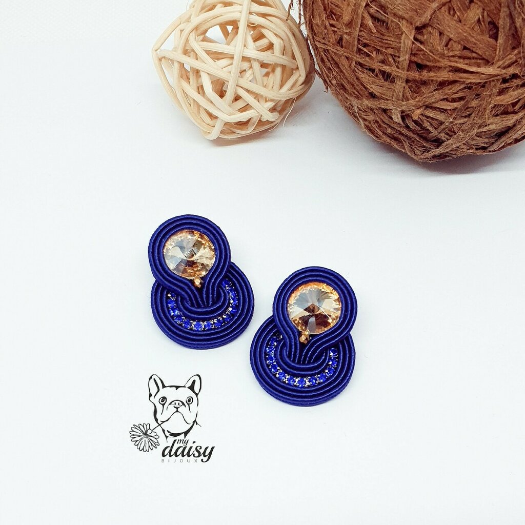 12 Orecchini A Perno In Acciaio Con Strass Montana Blu - Per Creazione Gioielli E Crafting