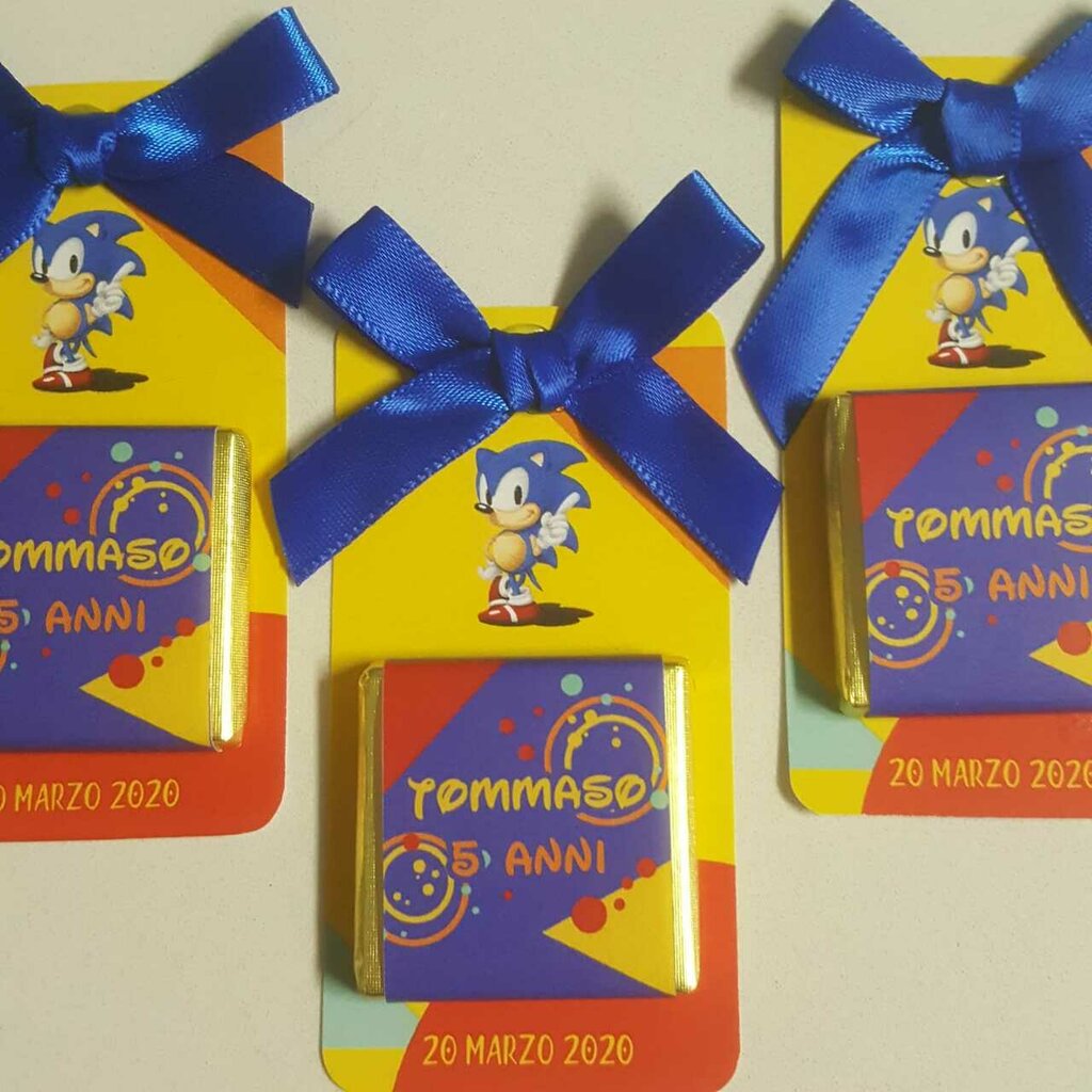 Segnaposto cioccolatini Sonic compleanno bimbo - Feste - Bomboniere