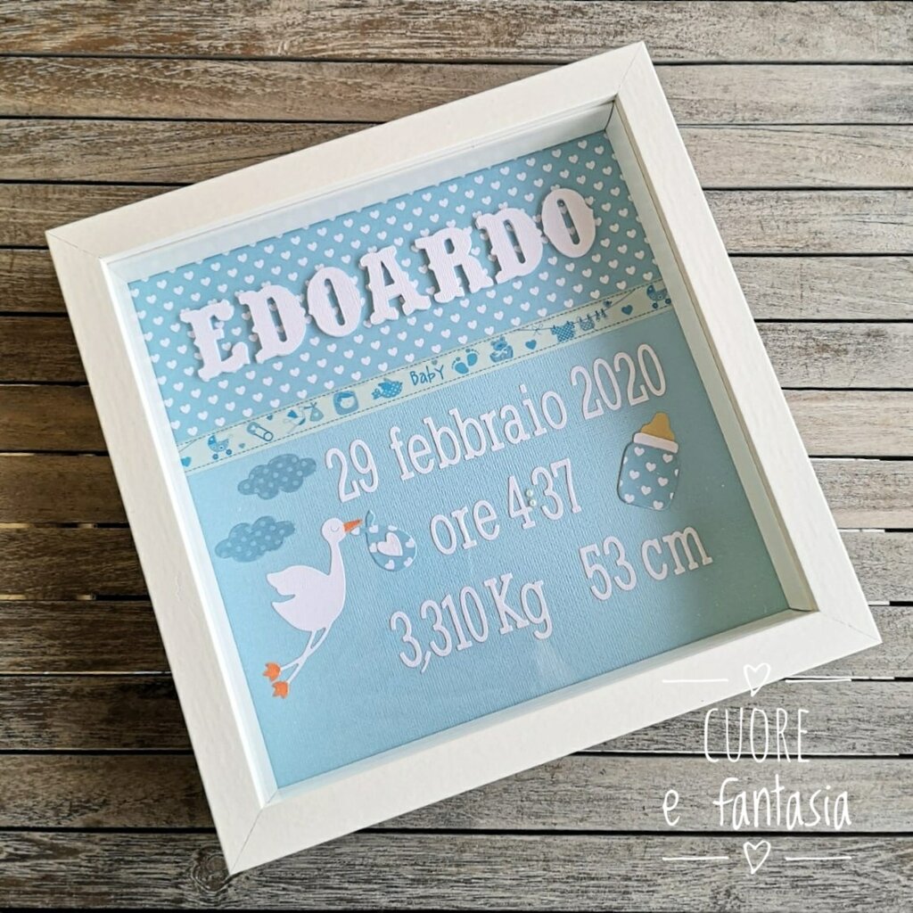 Quadretto Nascita Personalizzato - Cornice Con Dati Neonato In Pasta Fimo, Idea Regalo Unica - Foto 2