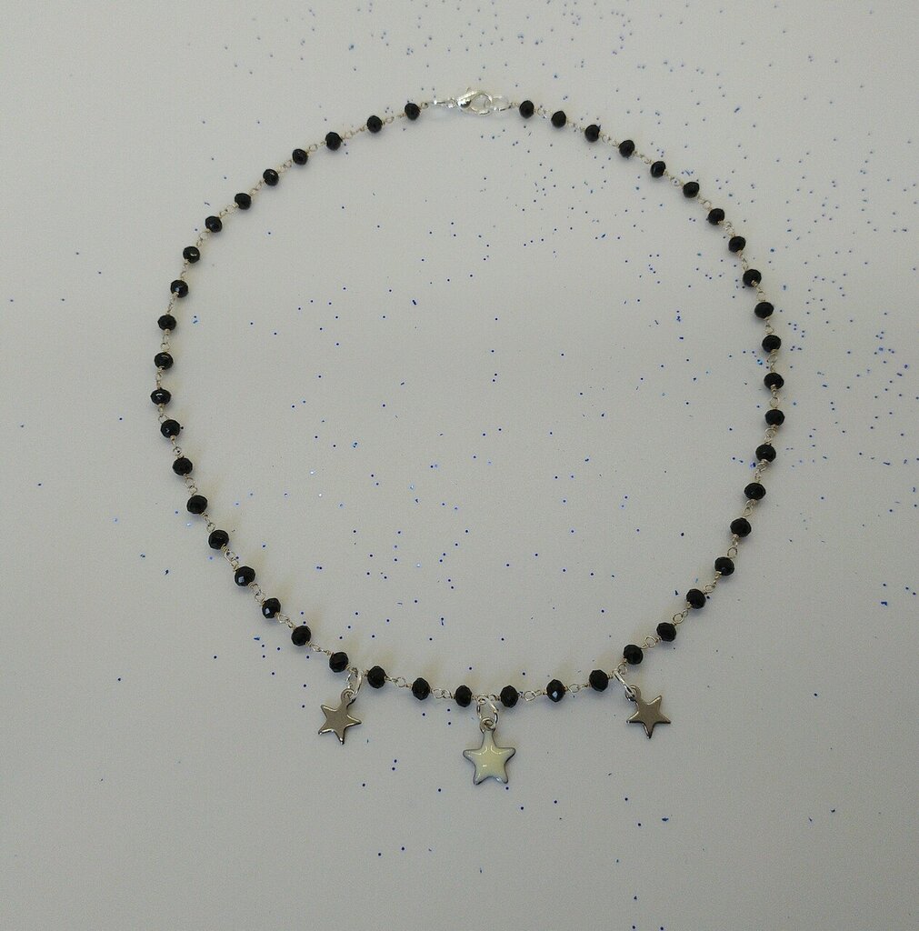 CHOKER collana stile rosario realizzata a mano di colore argento e cristalli azzurri.